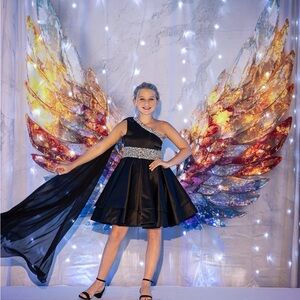 Black One-Shoulder Dress with Rhinestone Detail girls, size 10, pageant